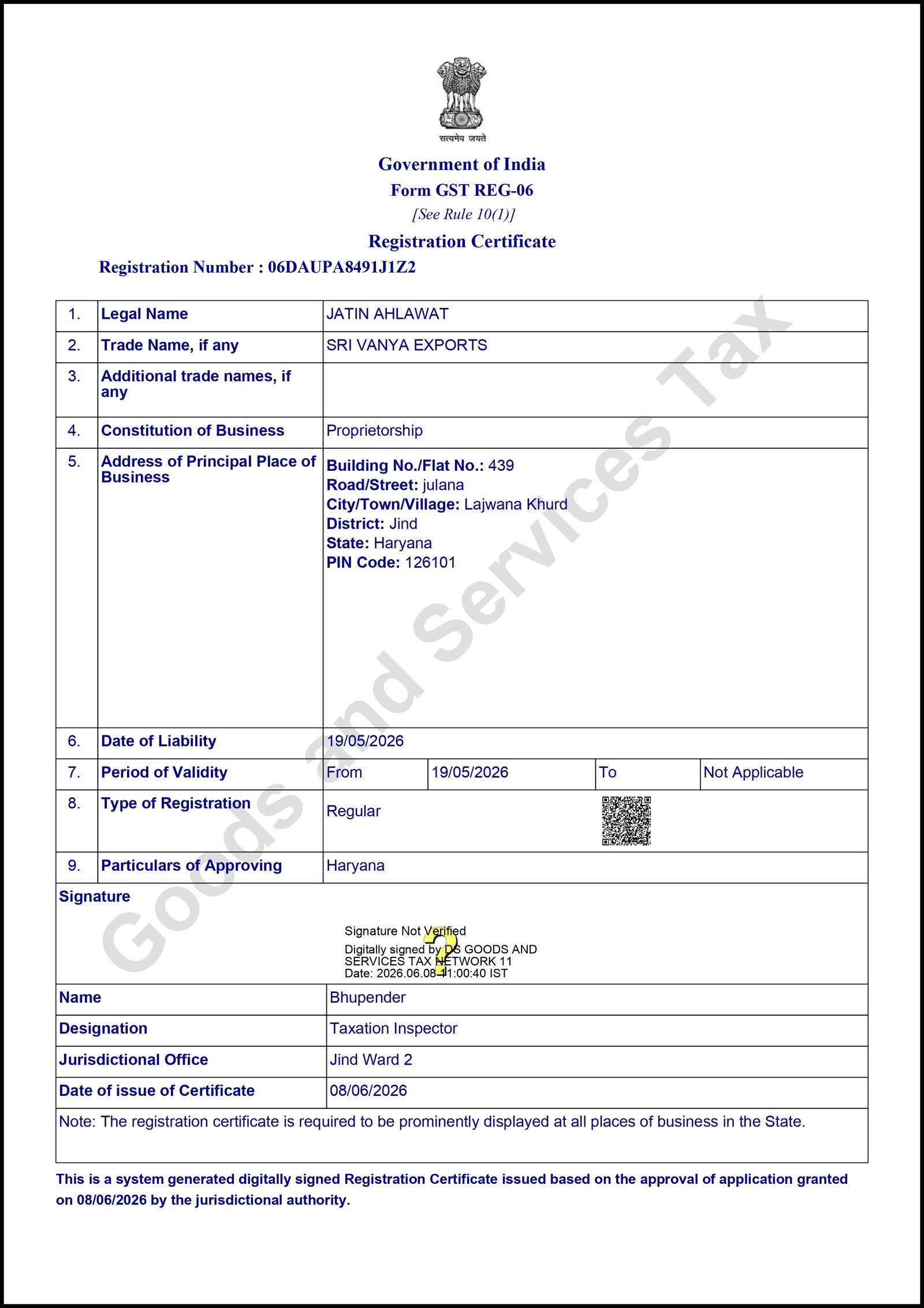 GST Certificate